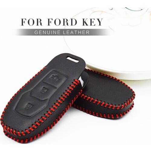 Leather Car Key Case Cover for Ford Kuga Galaxy Focus MK3 Ranger Fusion Fiesta S Max Mondeo MK4 Mustang Explorer Key Accessories