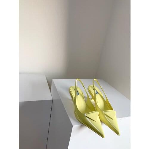 Summer 2021 vitality colorful screen printed with nylon shoe pointed with leather sole slingback pointed pumps heels lady shoes