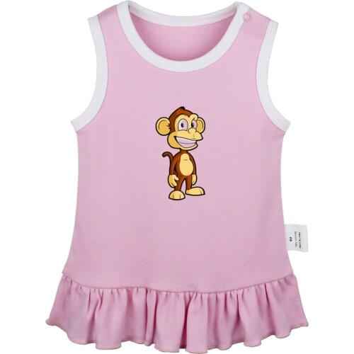 Cartoon Monkey Butterfly Properties Find Your Happiness Newborn Baby Girls Dresses Toddler Sleeveless Dress Infant Clothes