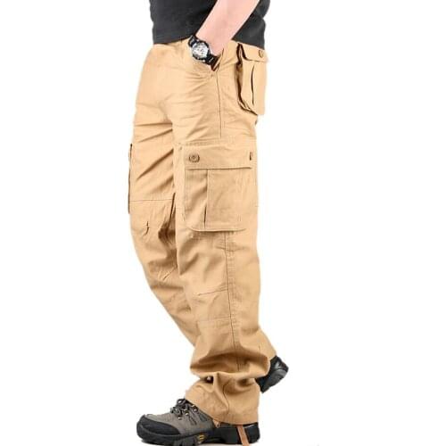 Mens Cargo Pants Mens Casual Multi Pockets Military Large Size 44 Tactical Pants Men Outwear Army Straight Slacks Long Trousers