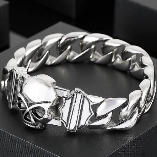 Punk Rock Skull Bracelet for Men Titanium Stainless Steel Skeleton Male Bracelets Homme Bangle Biker Jewelry Dropshipping RTS