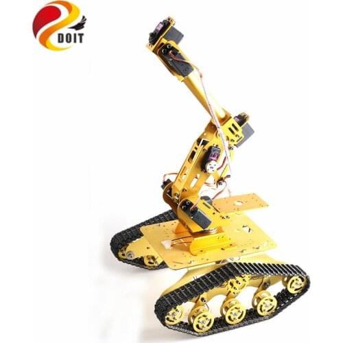 SZDOIT A Set Metal 7 DOF Robot Platform Kit 7 Axis Metal Robotic Arm With TS300 Shock Absorbing Tank Chassis Servos Motors DIY