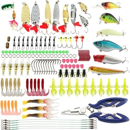 146pcs/Box Full Kit Fishing Lures Set Mixed Hard Plastic Wobblers Soft Lure Silicone Bait Metal Jig Spoons Pesca Fishing Tackle