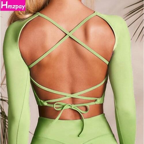 Tight Yoga Top Spring Womens Sports Stretch T-Shirt Seamless Quick-drying Gym Workout Long Sexy Backless Running Long Sleeve