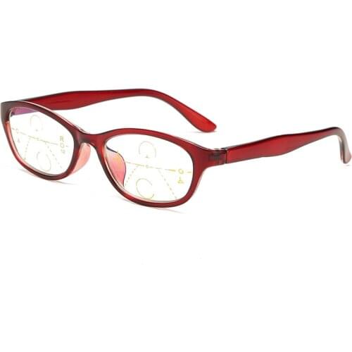Reading Glasses Women Fashion Smart Oval Full-rim Progressive Multifocus Anti-blu Red Purple +1 +1.5 +2 +2.5 +3 +3.5 +4