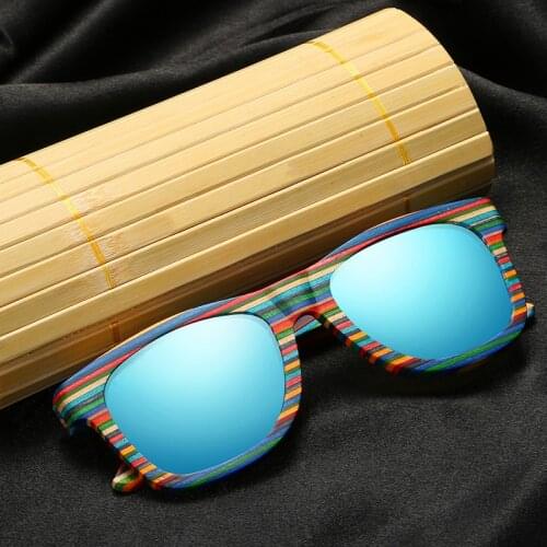 GM Handmade Wooden Colorful frame Sunglasses Polarized Gafas Eyewear Eyeglasses Reflective lens Men Women Bamboo sunglasses S031