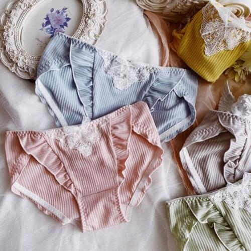 Autumn and winter underwear ladies new style striped cotton girl mid-low-waisted ears breathable sweet and comfortable pants