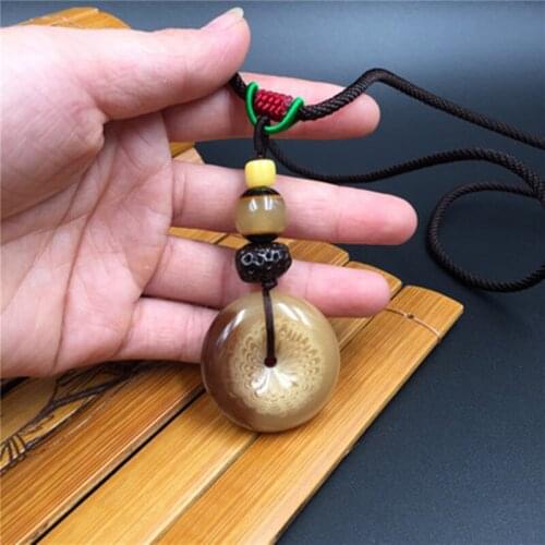 Natural Yellow Beeswax Peace Buckle Pendant Necklace Long Rope Chain Necklaces Fashion Jewelry Gifts For Women Men