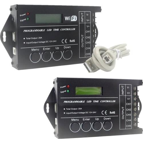 TC420 TC421 Wifi Time Programmable Controller 5 CH Output DC12V/24V 20A RGB Led Strip Controller Used In Aquariums Fish Tank