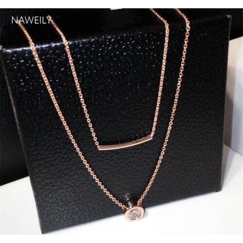 Simple Double Layer CZ Zircon Necklaces For Women Rose Gold Color Clavicle Short Necklace 2019 New Round Pendant Necklace