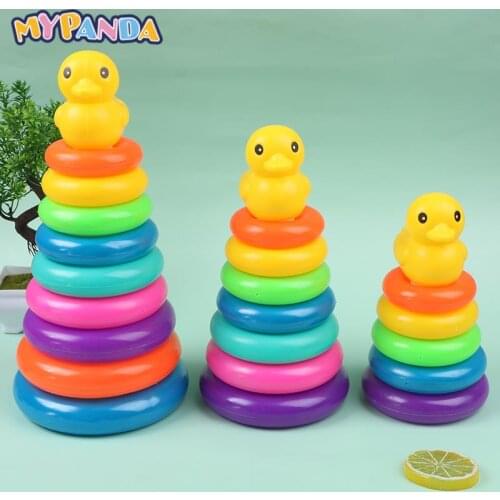 Baby Early Childhood Education Puzzle Ring Toy Kids Toys Childrens Little Yellow Duck Jenga Rainbow Tower Stacking Circle