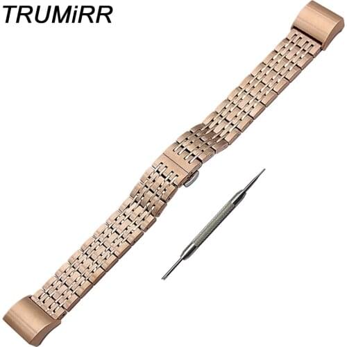 Stainless Steel Watchband + Adapters for Fitbit Charge 2 Smart Watch Band Butterfly Buckle Strap Wrist Bracelet Silver Rose Gold