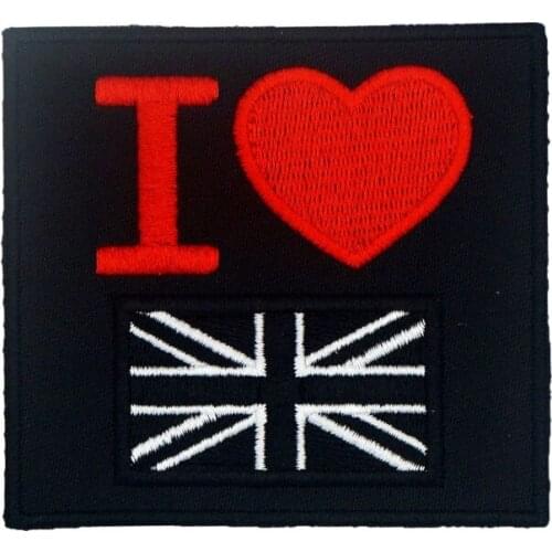 I LOVE UK Name Tag Iron on Hook Backing Embroidered Biker Motorcycle Patches for Vest Jeans
