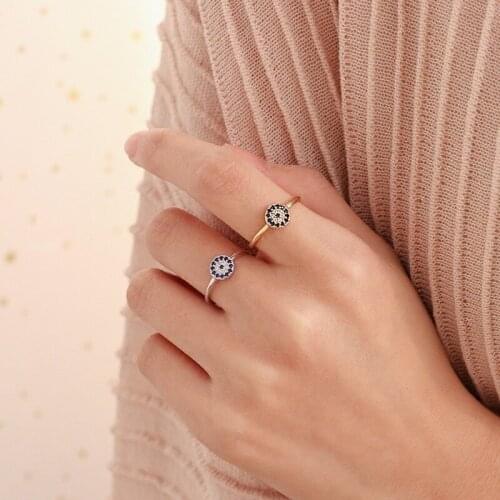 S2385 Evil Eye 925 Silver Ring Inlaid Diamond Turklish Blue Eyes Opening Rings