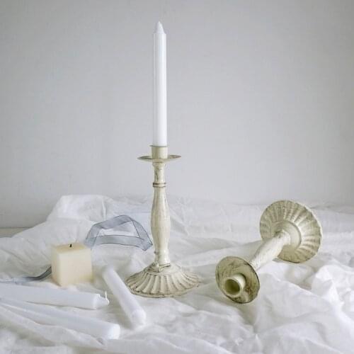 Nordic Retro Candle Holders Pillar White Table Centerpiece Candlestick Rustic Home Metal Bougeoir Farmhouse Decor Home AC50CH
