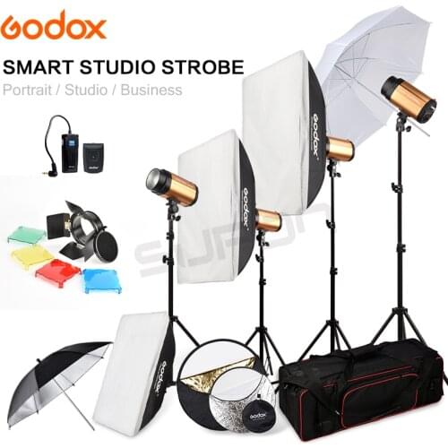 Godox 250SDI 4 x 250W Studio Flash Light stand with Carry Bag Soft Box 1000Ws kit 110V-240V