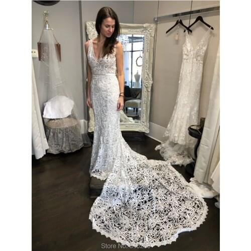 New Arrival Wedding Dress Ivory Crochet Lace With Love Bridal Gowns Custom-made Robe De Mariage Casamento V Neck Backless