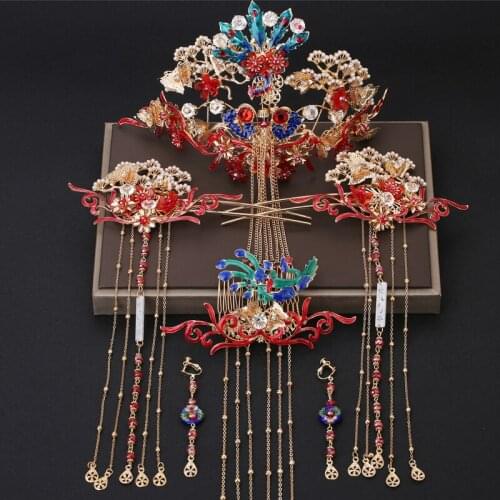 Bride Xiuhe Headdress Tassel Suit Phoenix Crown Xia Chinese Wedding Props