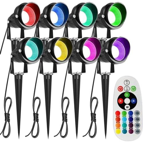 10W Outdoor RGB LED Garden Light RF Remote Control Color Changing 12V 24V Waterproof Landscape Lighting Path Light COB Lawn Lamp