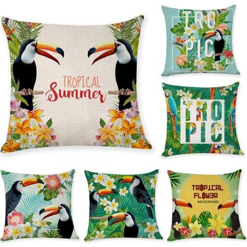 Tropical Plant Bill Bird Cotton Linen Throw Pillow Case Cover New Home Office Decorative