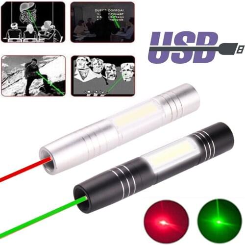 USB rechargeable red dot laser 2 in 1 green laser LED side light flashlight mini 532nm 650nm portable meeting laser pointer