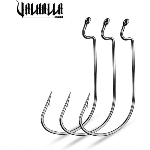 VALHALLA 500pcs Wide Crank Offset Fishing Hooks 8#-5/0# Carbon Steel Hook For Soft Worm Lure Carp Barbed Single Fishhooks