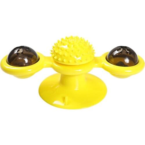 Cats Windmill Toy With Suction Cup Base Turntable Cats Teaser Toy With Light Ball And Catnip Balls 2 Transparent Boxes