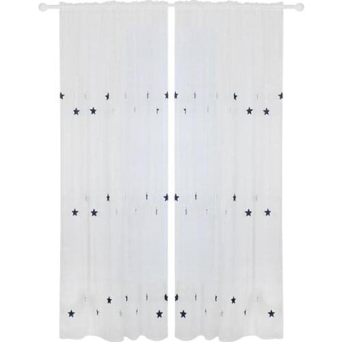 Star Embroidered Bedroom Curtain Window Blinds Living Room Half Blackout Drapes Suitable for Background Shop Window