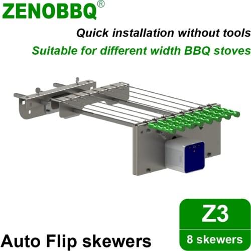 ZENOBBQ Z3 8pcs Auto Flip Skewer Rotate Roast BBQ Electric Rotisserie Free Width Adjustment Camping Equipment Accessories Tools