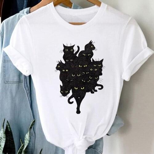 T-shirts Women Cat Animal 2021 Cute Casual Summer Clothes for woman 90s Cartoon White Tshirt Casual Short sleeve tee shirt femme