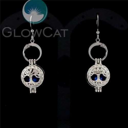 R-KE23 Life Tree Long Earrings Beads Pearl Cage Locket Perfume Aroma Statement Dangle Earring for Women Girl Drop Jewelry