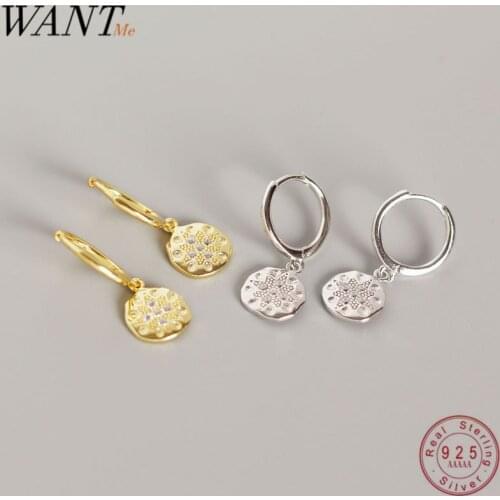 WANTME Luxury Round Baroque Pendant Pentagram Stud Earrings for Women Real 100% 925 Sterling Silver Fine Jewelry Accessories