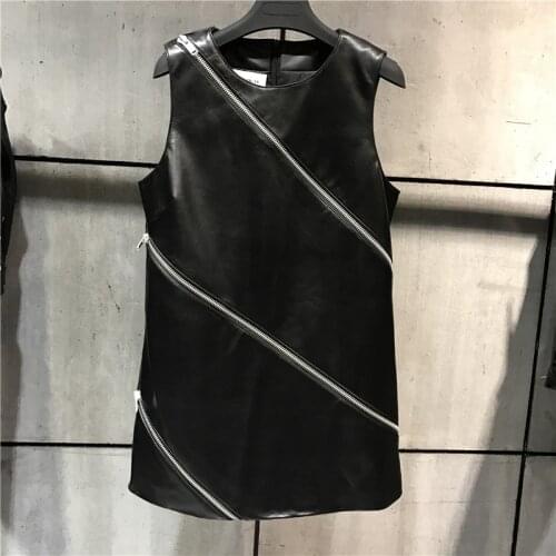 Women lady genuine fashion real leather dress