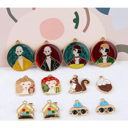 10pcs Alloy Fun Head Squirrel Cartoon Pendant Pine Cone House Car Earring For Women Girls Party Jewelry Material Diy Accessories