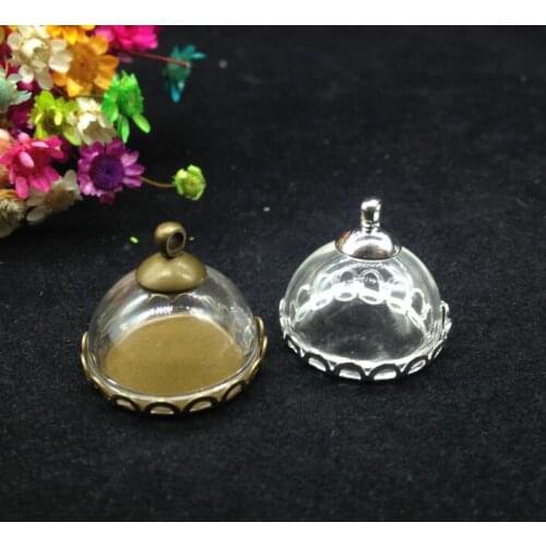 20ets/lot20mm half glass globe lace setting base cap jewelry finding glass vials pendant necklace DIY pendant hollow glass dome
