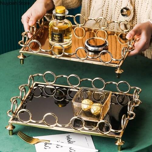 44cm Rectangular Tray Tea Set Tray Metal Storage Water Cup Light Luxury Home Living Room Storage Tray Bathroom Decoration