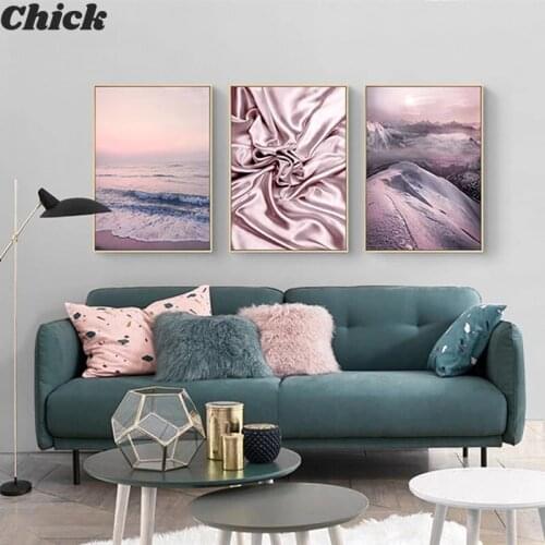 Abstract Romantic Pink Gentle Purple Painting Picture Silk Feather Canvas Art For Living Room Girls Poster Print Modern Wall Art