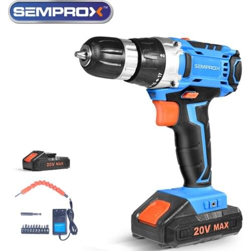SEMPROX 20V Cordless Drill Hand-Held Wireless Screwdriver Mini Power Driver Li-Ion Battery 17+1 Torque Adjustment,2 Speed