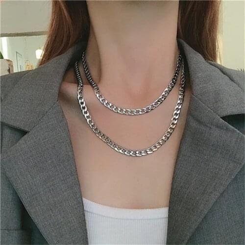 Fashion Metal Double Hip/hop Rock Men and Women Necklace Vintage Punk Lovers Clavicle Chain Pendant Necklace Accessories