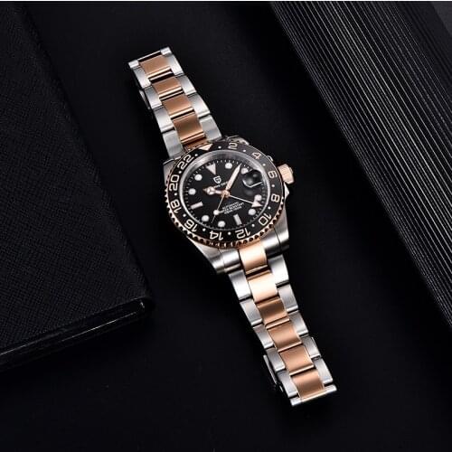 PAGANI DESIG Mens GMT Watches Luxury Sapphire Glass 40MM Business Clock Stainless Steel Mechanical Automatic WristWatch Relogio