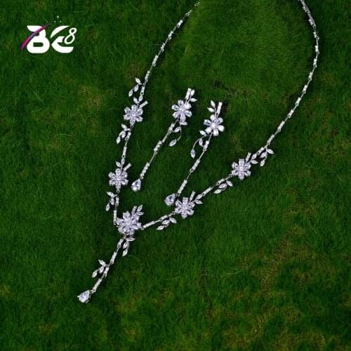 Be 8 Luxury Long Tassel Earring Pendent Necklace Jewelry Set for Women Wedding with AAA Cubic Zircon Gold Color Jewelry S064