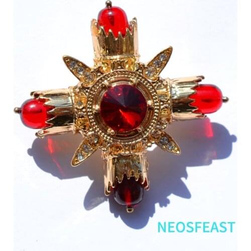 Elegant Rhinestone Cross Brooch Red Color Women Crystal Pin Ladies Religion Corsage Holiday Gifts Classic Jewelry Coat Garments