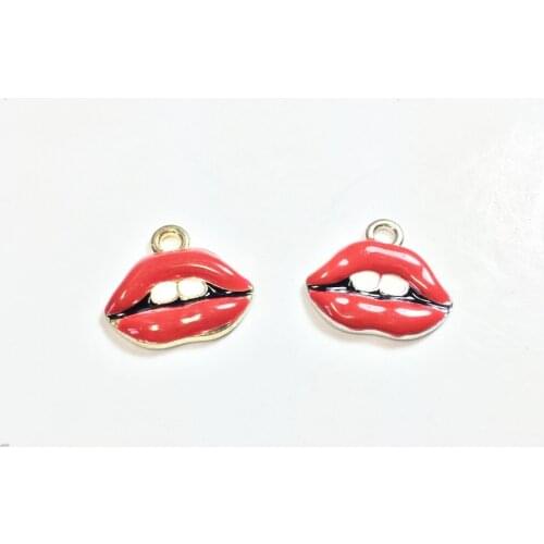 Eruifa 10pcs 15*5mm Epoxy Sexy Red Lips Zinc alloy Charms Pendant Jewelry DIY Handmade Earrings.Bracelet, Necklae 2 colors