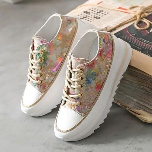 Canvas Women Shoes 2021 Fashion Sports Casual Shoes Woman Lace Up Walking Wedge Sneakers High Increase Ladies Shoes Plus Size