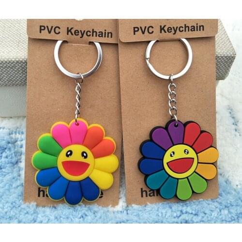 IVYYE 1PCS Colorful Sunflower Anime Key Chain PVC Figure Keyring cute Toys Keychain Keyholder Birthday Gift Unisex NEW