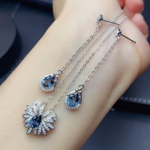 Natural Topaz Jewelry Set Ring and Earring Oval Cut Gemstone Fine Jewelry 925 Sterling Silver for Women