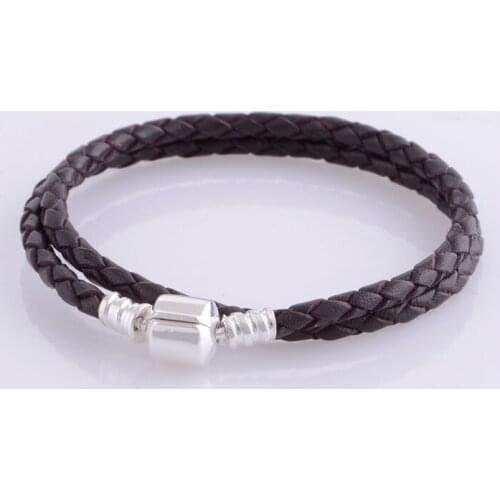 Brown Leather Bracelets 100% 925 Authentic Sterling Silver Fine Jewelry Free Shipping