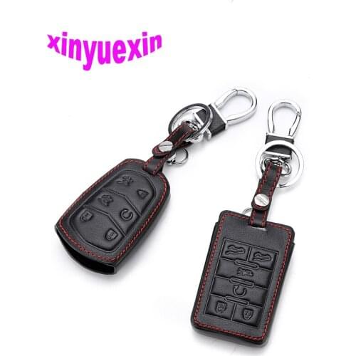 Xinyuexin Leather Car Key Cover Case For Cadillac CTS ATS 28T CTS-V coupe SRX Escalade Remote Key Jacket With Keychain No Logo