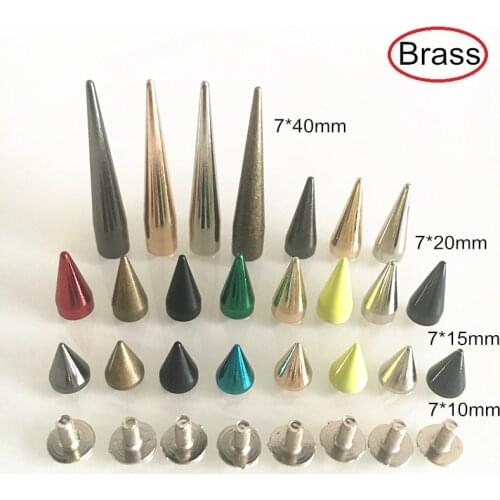 Different Sizes of Brass Bullet Rivet Sutds Spikes,7*10mm,7*15mm,7*20mm,7*40mm,Screw Studs For Leather Crafts,Gold,Silver,Bronze