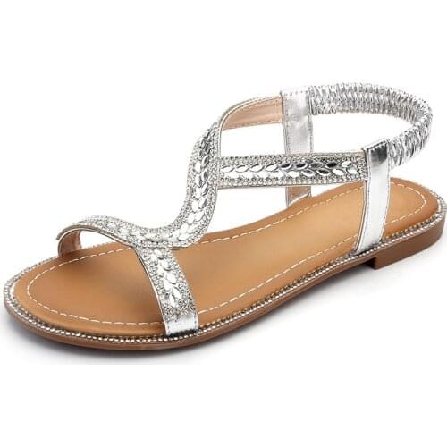 SUMMER FLAT DIAMOND SANDALS STRING BEAD SLIPPERS MUJER GLADIATOR SANDALS RHINESTONES CHAINS CRYSTAL WOMEN SHOES